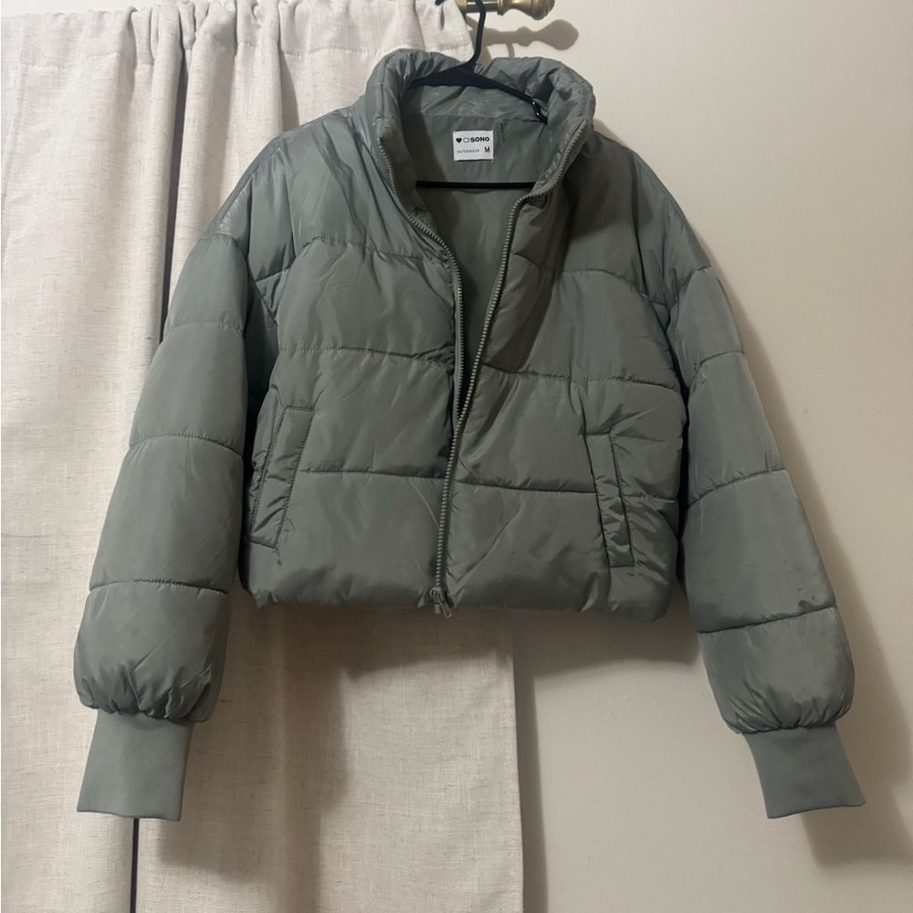 Sage green mini puffer